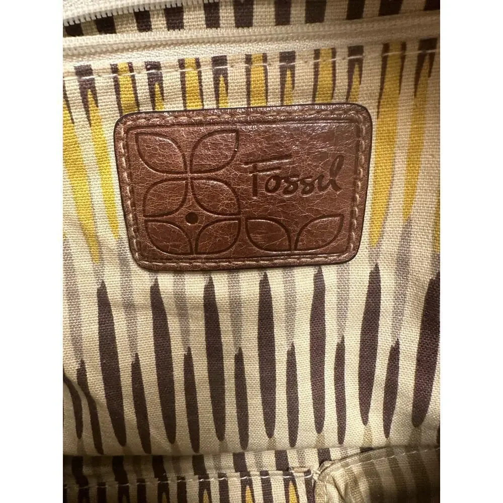 Fossil Paisley Bottom Shoulder Bag Leather & Wood Trim Hobo Purse - Picture 9 of 15